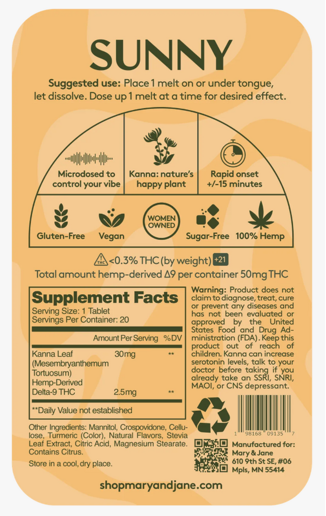 SUNNY MELTS (Microdosed THC / 15mg Kava Leaf)